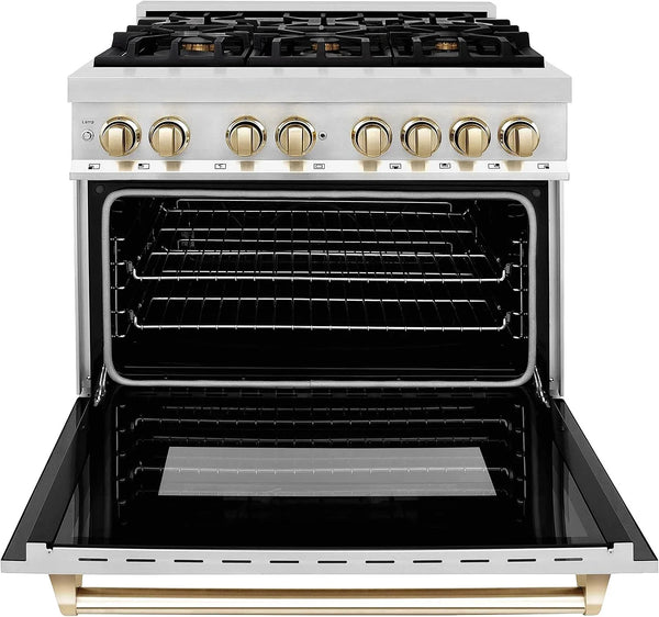 ZLINE Autograph Edition 36 Inch 4.6 Cu. Ft. Dual Fuel Range with Gold Accents, RAZ-36-G