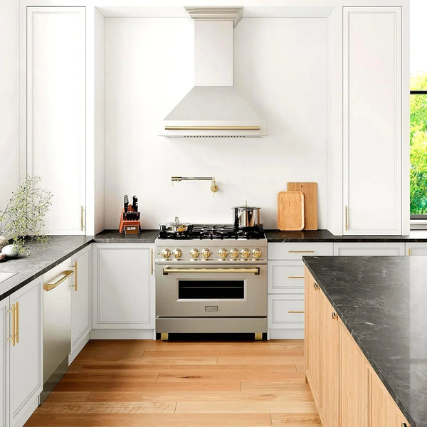 ZLINE Autograph Edition 36 Inch 4.6 Cu. Ft. Dual Fuel Range with Gold Accents, RAZ-36-G