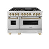 ZLINE Autograph Edition 48″ 6.0 cu. ft. Dual Fuel Range with Gas Cooktop and Electric Oven, Champagne Bronze Accents