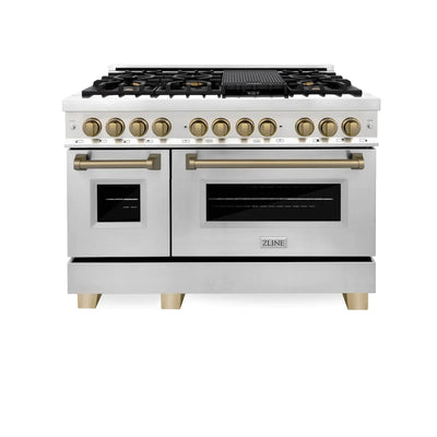 ZLINE Autograph Edition 48″ 6.0 cu. ft. Dual Fuel Range with Gas Cooktop and Electric Oven, Champagne Bronze Accents