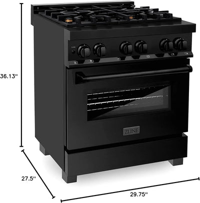 ZLINE Legacy 30-inch 4.0 Cu. Ft. Dual Fuel Range with Brass Burners, Black Stainless Steel (RAB-BR-30)