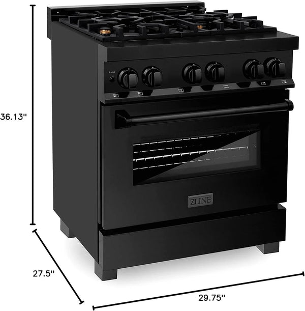 ZLINE Legacy 30-inch 4.0 Cu. Ft. Dual Fuel Range with Brass Burners, Black Stainless Steel (RAB-BR-30)