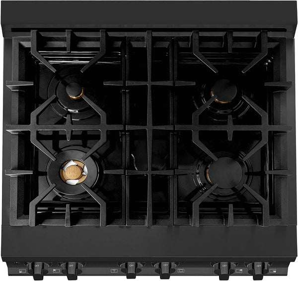 ZLINE Legacy 30-inch 4.0 Cu. Ft. Dual Fuel Range with Brass Burners, Black Stainless Steel (RAB-BR-30)