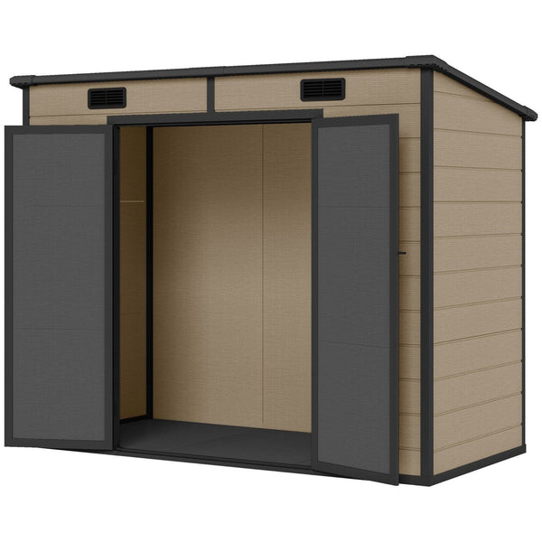Outsunny 8′ x 4′ Outdoor Storage Shed Light Brown Resin