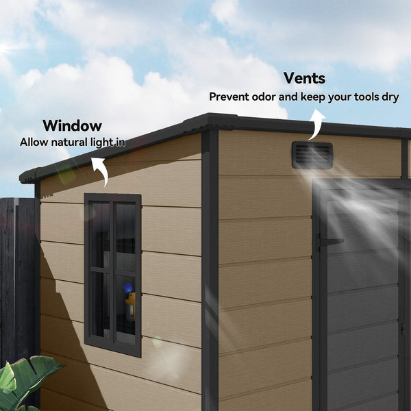 Outsunny 8′ x 4′ Outdoor Storage Shed Light Brown Resin
