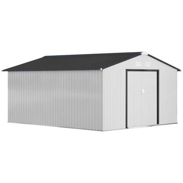 Outsunny Outdoor Storage Shed White 11′ x 13′ Galvanized Steel