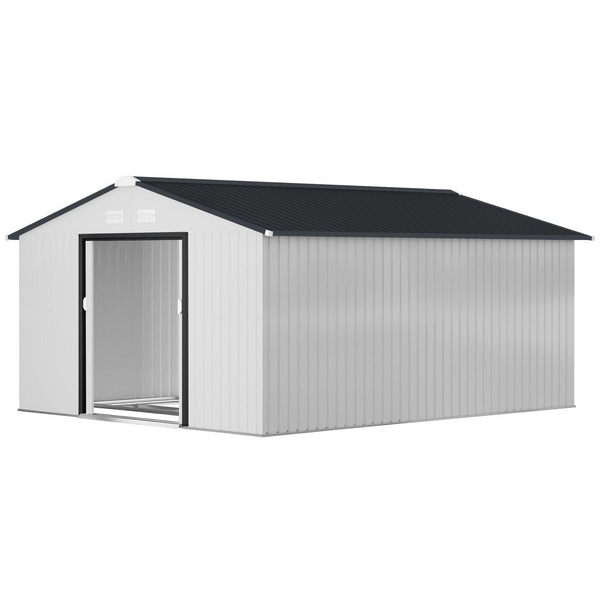 Outsunny Outdoor Storage Shed White 11′ x 13′ Galvanized Steel