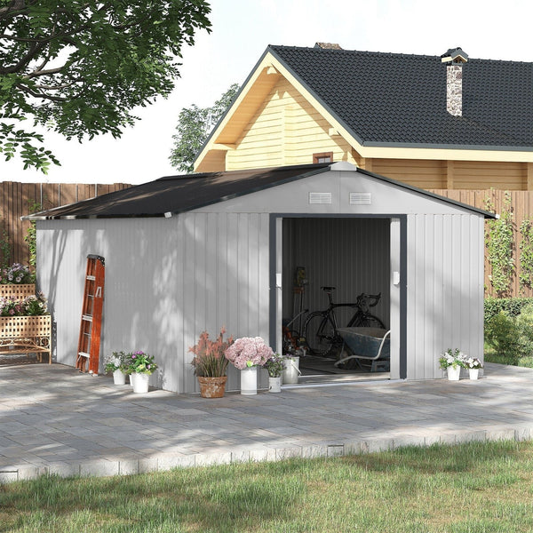 Outsunny Outdoor Storage Shed White 11′ x 13′ Galvanized Steel