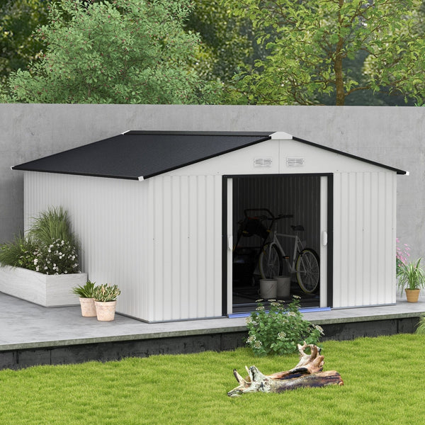 Outsunny Outdoor Storage Shed White 11′ x 13′ Galvanized Steel