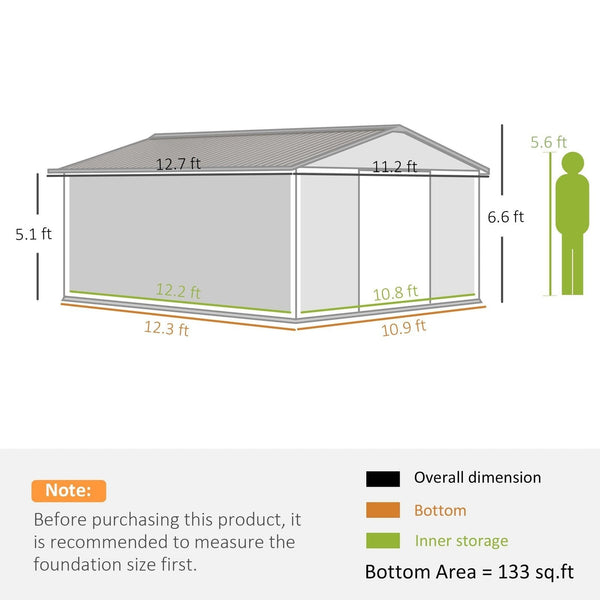 Outsunny Outdoor Storage Shed White 11′ x 13′ Galvanized Steel
