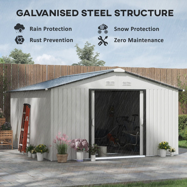 Outsunny Outdoor Storage Shed White 11′ x 13′ Galvanized Steel