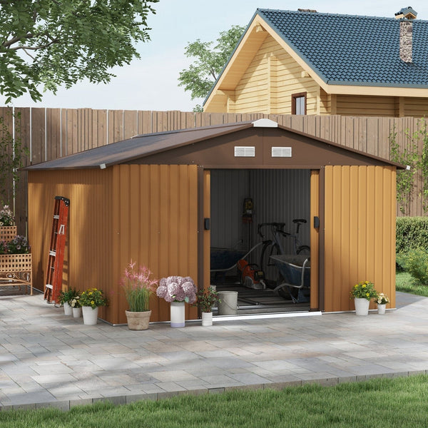 Outsunny Outdoor Storage Shed Yellow 11′ x 13′ Galvanized Steel