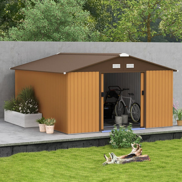 Outsunny Outdoor Storage Shed Yellow 11′ x 13′ Galvanized Steel