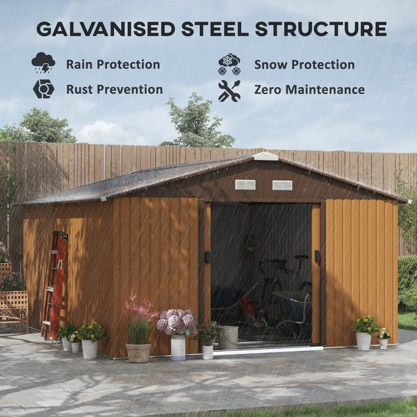 Outsunny Outdoor Storage Shed Yellow 11′ x 13′ Galvanized Steel