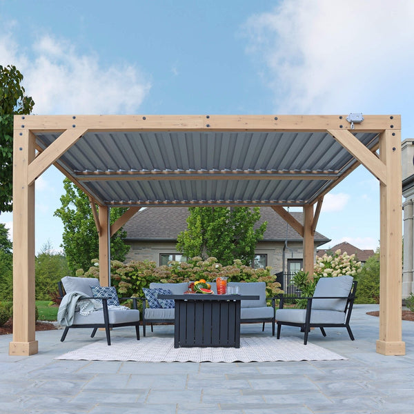 YardistryStructures 10 x 12 Ft Cedar Wood Louvered Pergola, Natural Cedar
