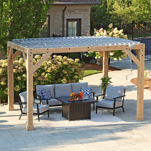 YardistryStructures 10 x 12 Ft Cedar Wood Louvered Pergola, Natural Cedar