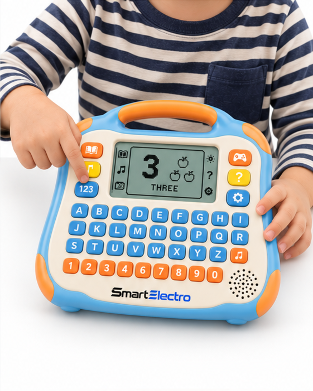 Child using the number quiz on the SmartElectro learning tablet toy